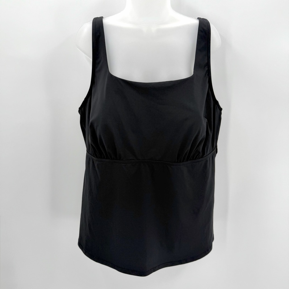 Lands End Tankini Top Womens 22W/L Plus Long Black Underwire Swimsuit Squareneck